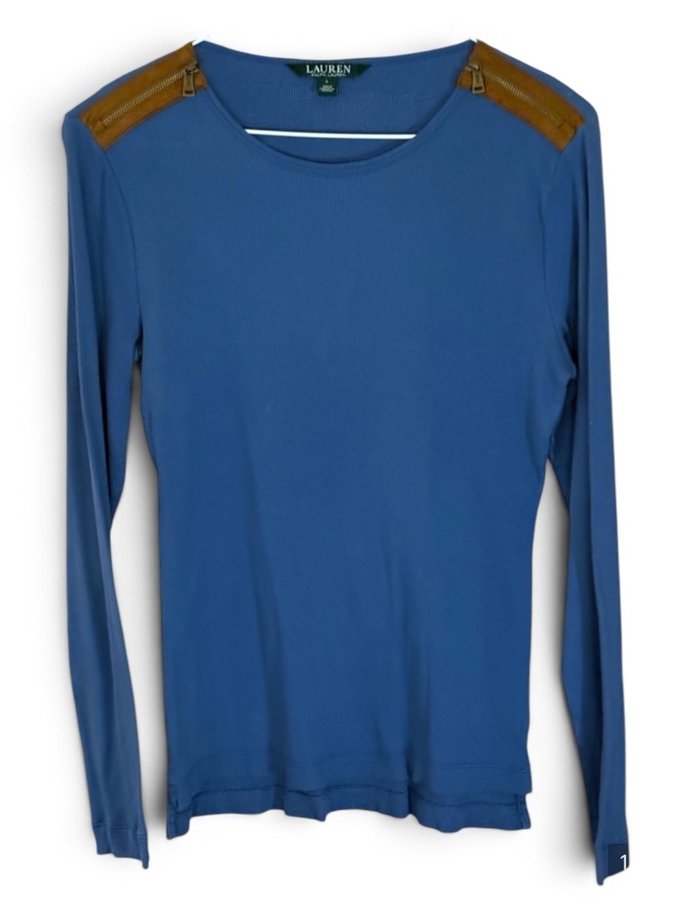 LAUREN Ralph Lauren Blue Long-Sleeve Shoulder Zip Top